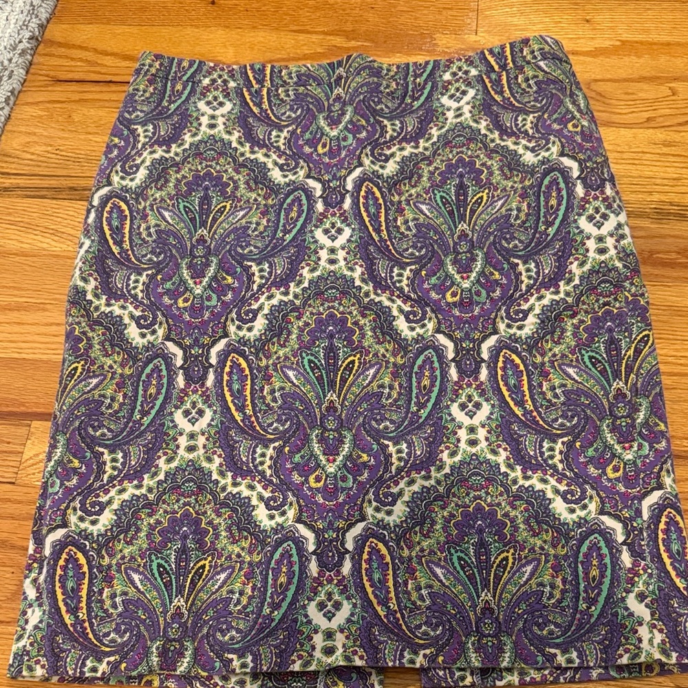 J. Crew Purple Paisley Pencil Skirt with Multicolor Accents